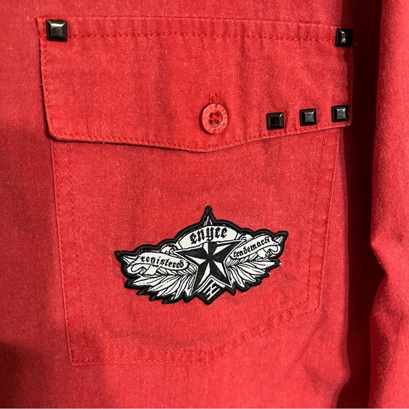 Men’s Enyce Long Sleeve Button Down Shirt Black Studs Patches Size XL Red - Picture 3 of 13